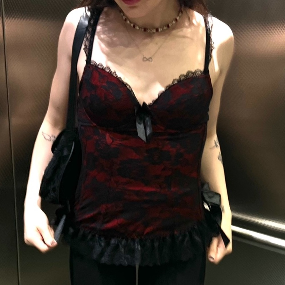 Red and black corset